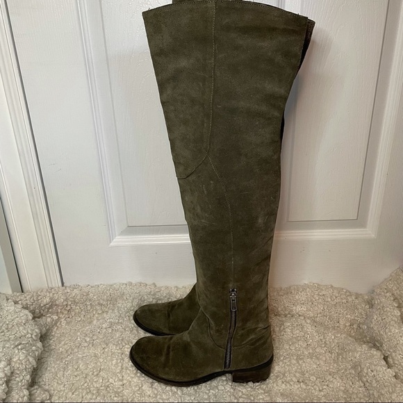 PEGABO Olive Green Suede Leather Over the Knee Boots 6 Made in Italy - Picture 5 of 11